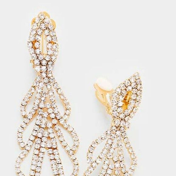 Pave Crystal Rhinestone Marquise Clip on Earrings NWT - Picture 3 of 6